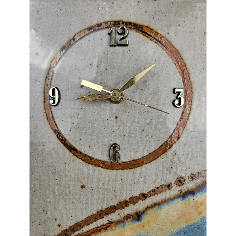 Signed Lauer Studio Pottery Wall Clock‎ Ceramic Slab Art Clock TESTED